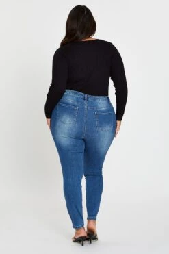 Blue Jean Mid Rise Slash Knee Skinny -You And All Fashion Store cdl1190 33jb denim 5 2