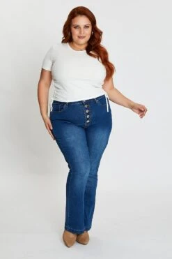 Mid Blue High Rise Flare Denim Jeans -You And All Fashion Store cdl1200 33jb mid blue 3