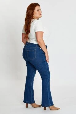 Mid Blue High Rise Flare Denim Jeans -You And All Fashion Store cdl1200 33jb mid blue 4