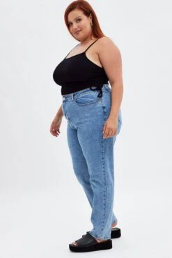 Blue Denim Mom Jean High Rise -You And All Fashion Store cdl1265 20j denim blue 4