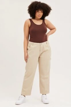 Beige High Rise Carpenter Denim Jean -You And All Fashion Store cdl1318e 33jb beige 3