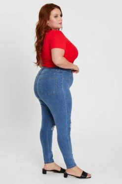 Blue Knee Jeggings High Rise Slash -You And All Fashion Store cdl1439 20j denim blue 4