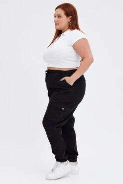 Black Cargo Denim Jeans High Rise -You And All Fashion Store cdl1480 84jb black 4