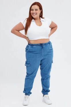 Denim Cargo Denim Jeans High Rise