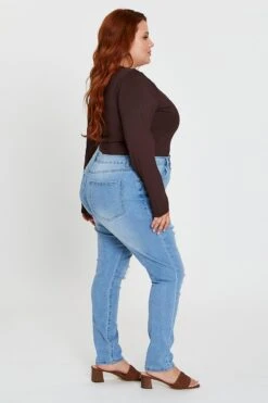 Blue Denim Jean High Rise Distressed Skinny -You And All Fashion Store cdl1522 20j denim blue 4 2