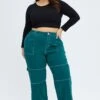Green Cargo Denim Jeans High Rise