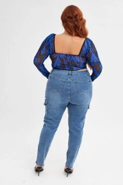 Denim Cargo Skinny Denim Jeans High Rise -You And All Fashion Store cdl1583 84jb dark wash 5