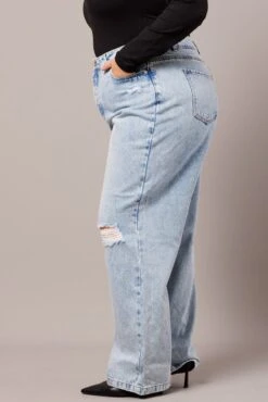 Denim Straight Jeans High Rise -You And All Fashion Store cdl1693 2jb mid wash 4