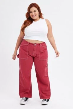 Red Cargo Jeans Out Pocket -You And All Fashion Store cdl1732a 84jb red 3