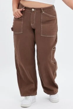 Brown Cargo Denim Jeans High Rise -You And All Fashion Store cdl1732b 84jb brown 3