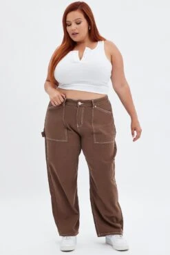 Brown Cargo Denim Jeans High Rise -You And All Fashion Store cdl1732b 84jb brown 4