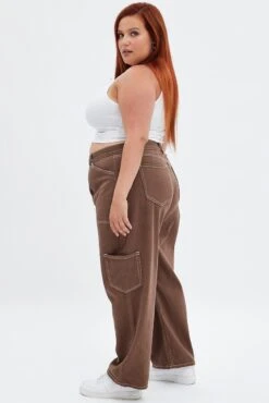 Brown Cargo Denim Jeans High Rise -You And All Fashion Store cdl1732b 84jb brown 5