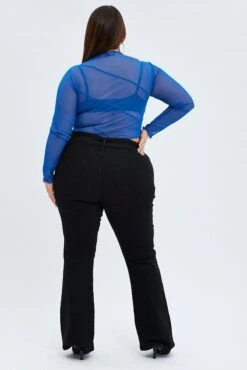 Black Flare Denim Jeans Belted Mid Rise -You And All Fashion Store cdl1748 20jb black 5