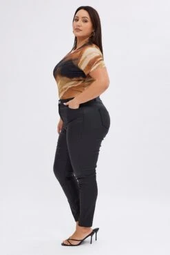 Black Wet Look Jeans High Rise -You And All Fashion Store cdl1758 33j black 5