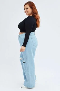 Denim Baggy Denim Jeans High Rise -You And All Fashion Store cdl1768 33jb mid wash 5