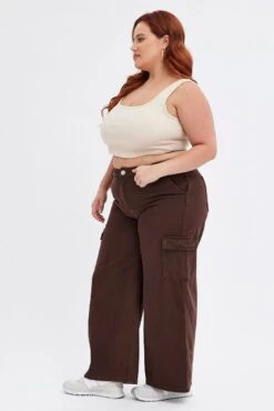 Brown Cargo Denim Jeans Mid Rise -You And All Fashion Store cdl1844c 33j brown 4