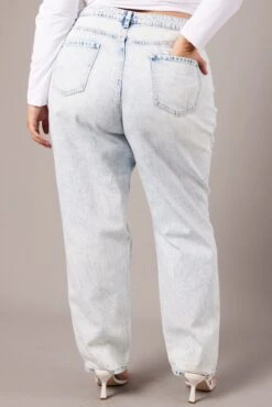 Denim Mom Jeans High Rise Ripped -You And All Fashion Store cdl1856 2j light wash 4