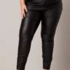 Black Wet Look Jeans High Rise Coated Stretch Denim