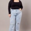 Denim Mom Jeans High Rise Distressed