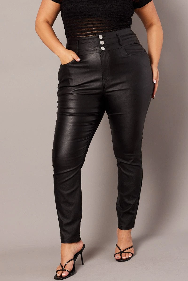 Black Skinny Jeans High Rise Wet Look 2 Black Skinny Jeans High Rise Wet Look - Image 2