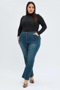 Denim Flare Denim Jeans Mid Rise -You And All Fashion Store cdl2085 20jb dark wash 3