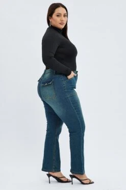 Denim Flare Denim Jeans Mid Rise -You And All Fashion Store cdl2085 20jb dark wash 5