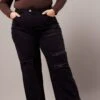 Black Baggy Jeans High Rise Knee Distress