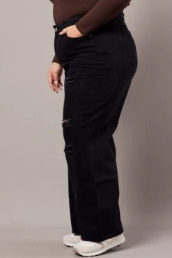 Black Baggy Jeans High Rise Knee Distress -You And All Fashion Store cdl2129a 84jb black 4