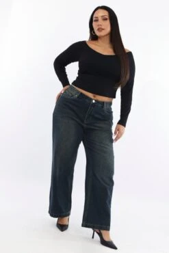 Denim Baggy Jeans High Rise -You And All Fashion Store cdl2177e 84jb dark wash 3