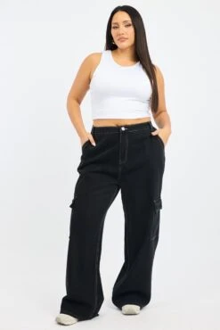 Black Cargo Jeans High Rise