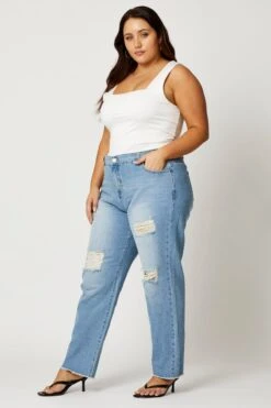 Blue Jean Mid Rise Distressed Boyfriend -You And All Fashion Store cdl2571b 80 denim 3