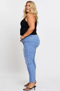 Blue Denim Jean Mid Rise Ripped Skinny -You And All Fashion Store cdl2596b 33j denim blue 4