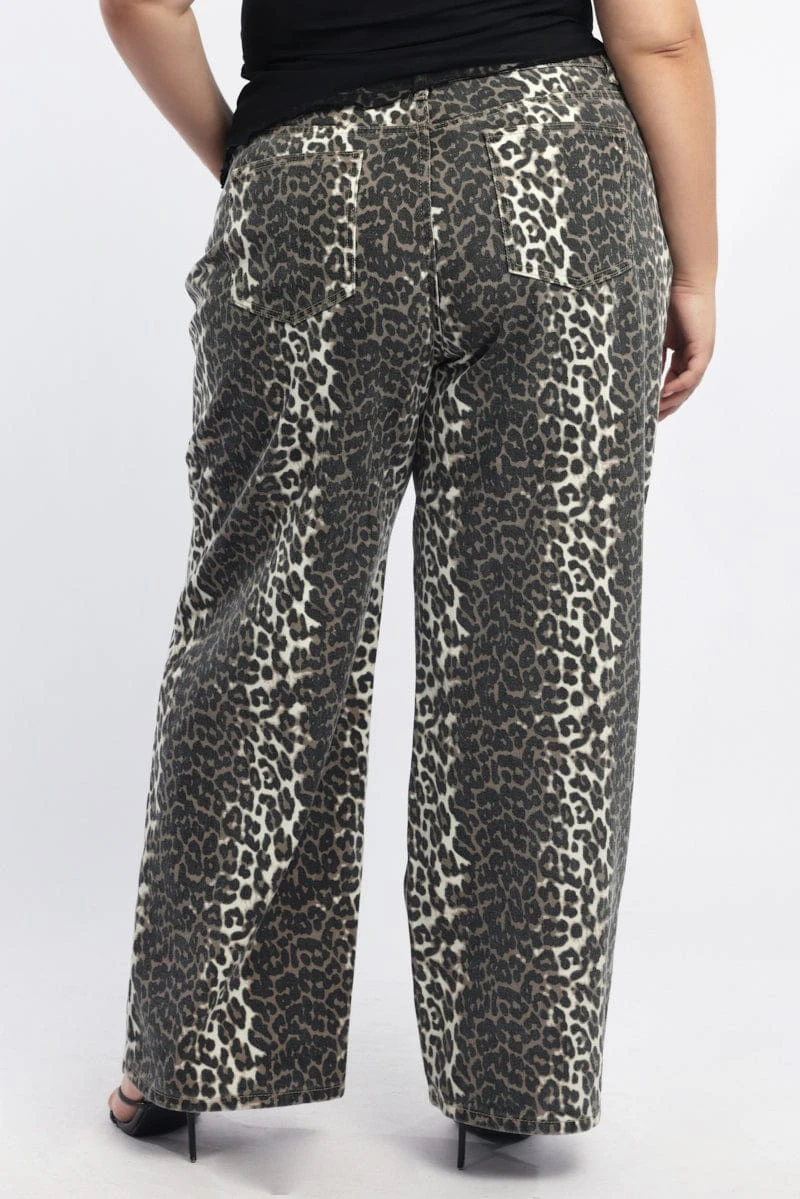 Brown Animal Print Baggy Jeans Mid Rise 5 Brown Animal Print Baggy Jeans Mid Rise - Image 5