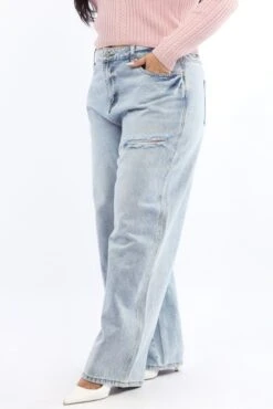 Denim Wide Leg Jeans Mid Rise -You And All Fashion Store cdl2980 117jb light wash 3