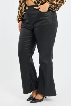 Black Flare Jeans Mid Rise Wet Look -You And All Fashion Store cdl3041 117j black 4