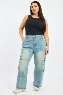 Denim Cargo Jeans Mid Rise