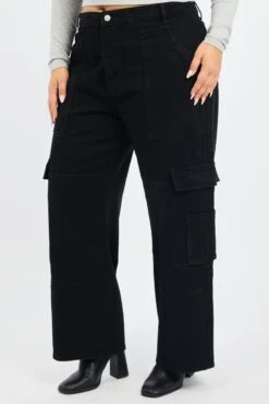 Black Cargo Jeans Mid Rise -You And All Fashion Store cdl3044a 117j black 3