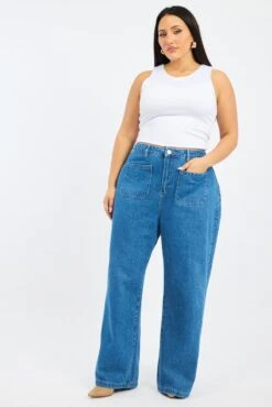 Denim Wide Leg Jeans High Rise