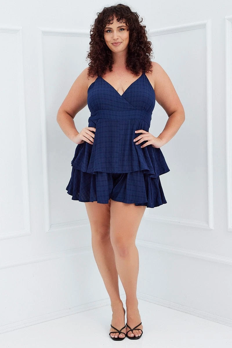 Blue Wrap Playsuit Sleeveless Ruffle 2 Blue Wrap Playsuit Sleeveless Ruffle - Image 2