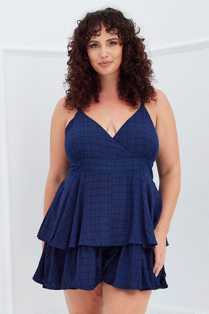 Blue Wrap Playsuit Sleeveless Ruffle 3 Blue Wrap Playsuit Sleeveless Ruffle - Image 3