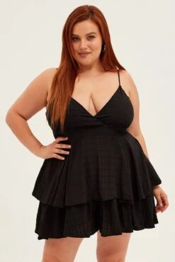 Black Wrap Playsuit Sleeveless Ruffle