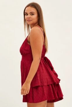 Red Wrap Playsuit Sleeveless Ruffle -You And All Fashion Store cdp1031s 36rb wine 4
