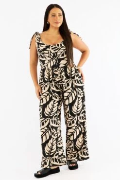 Black Floral Jumpsuit Sleeveless Shoulder Tie Linen Blend 8 Black Floral Jumpsuit Sleeveless Shoulder Tie Linen Blend -You And All Fashion Store cdp11922lk 35r floral 3