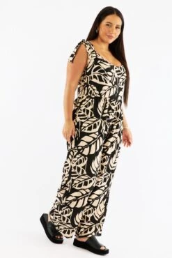 Black Floral Jumpsuit Sleeveless Shoulder Tie Linen Blend 9 Black Floral Jumpsuit Sleeveless Shoulder Tie Linen Blend -You And All Fashion Store cdp11922lk 35r floral 4