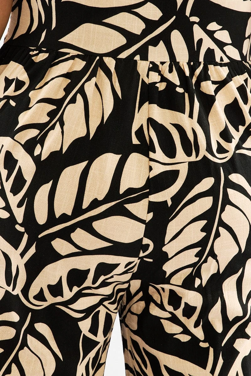 Black Floral Jumpsuit Sleeveless Shoulder Tie Linen Blend 6 Black Floral Jumpsuit Sleeveless Shoulder Tie Linen Blend - Image 6