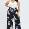 Blue Floral Wide Leg Jumpsuit Sleeveless