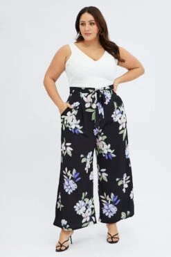 Blue Floral Wide Leg Jumpsuit Sleeveless -You And All Fashion Store cdp1256 35r floral 3