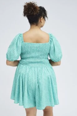 Green Ditsy Ruffle Playsuit Short Sleeve Ruched Bust -You And All Fashion Store cdp1263 35r ditsy 5