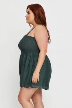 Green Shirred Playsuit Square Neck Sleeveless -You And All Fashion Store cdp13020e 80b green 3 1 1