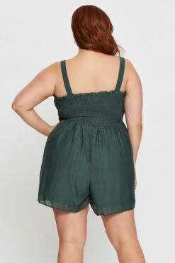 Green Shirred Playsuit Square Neck Sleeveless -You And All Fashion Store cdp13020e 80b green 4 1 1